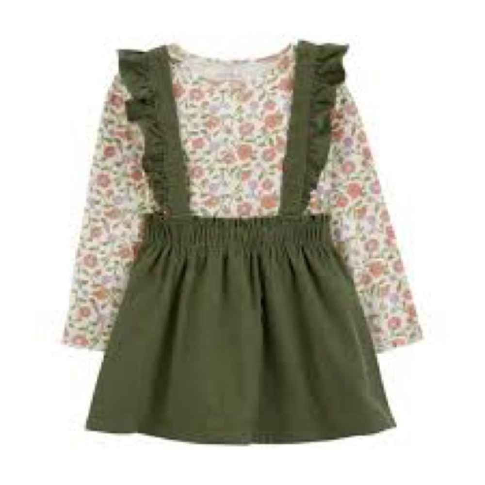 Carter's White Long-Sleeve Floral shirt and skirt with Pink & Green Print